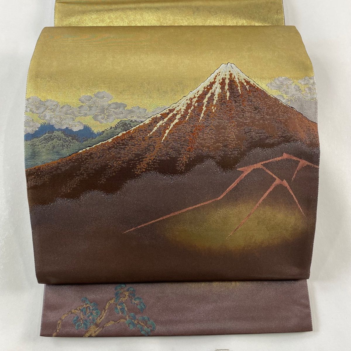 袋帯 秀品 山下白雨 風景 箔 金色 お太鼓柄 正絹