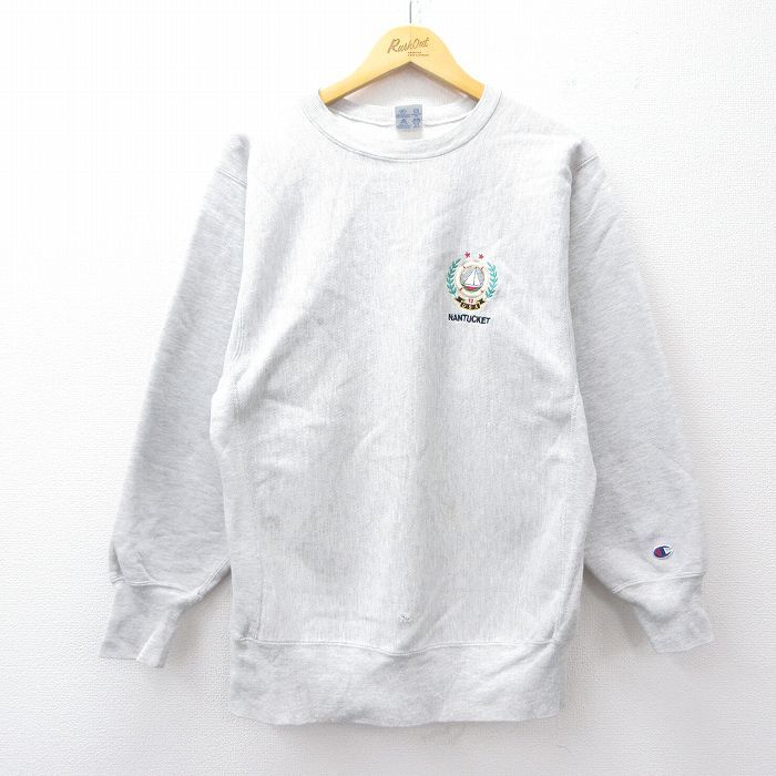 M|古着 長袖 チャンピオン Champion リバースウィーブ メンズ 90s ナンタケット クルーネック 薄グレー 霜降り 25sep22 スウェット ス