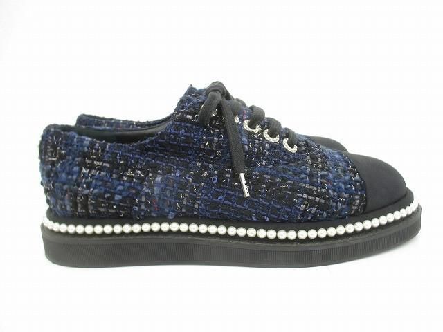 CHANEL ネイビー パール装飾 スニーカー 【公式通販】