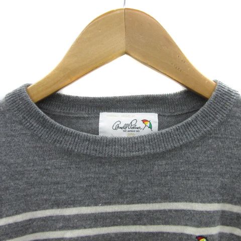 新品同様/アーノルドパーマー arnold palmer ニットカットソー 表記2号(9号/M相当) 濃グレー 薄手 ロゴワッペン 春秋 トップス レディース アーノルドパーマー Arnold Palmer ニット カットソー 長袖