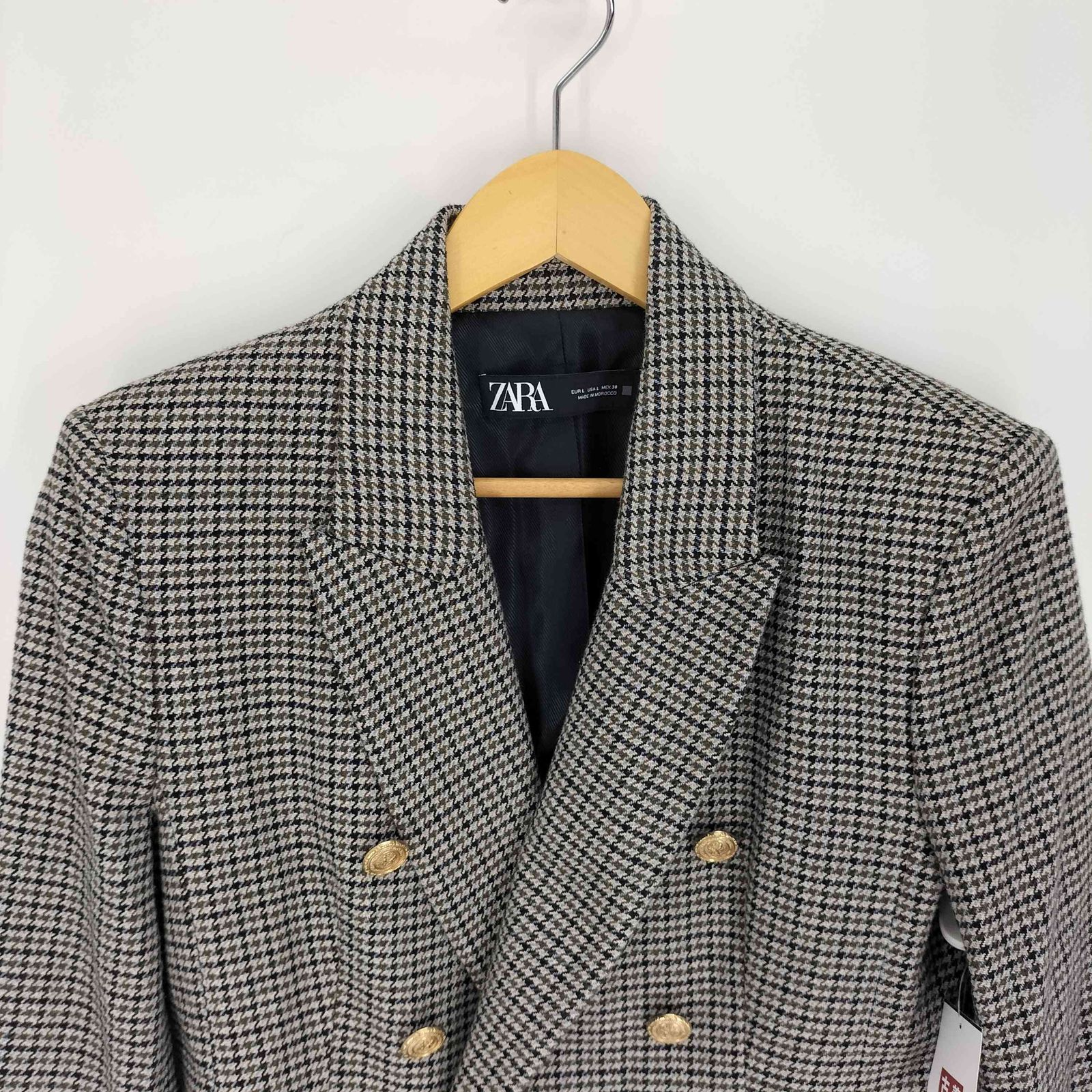 新品　ZARA ダブルボタンツイードジャケット　コート　ブラウン ZARA 金ボタンツイードジャケット Black Mサイズ - メルカリ
