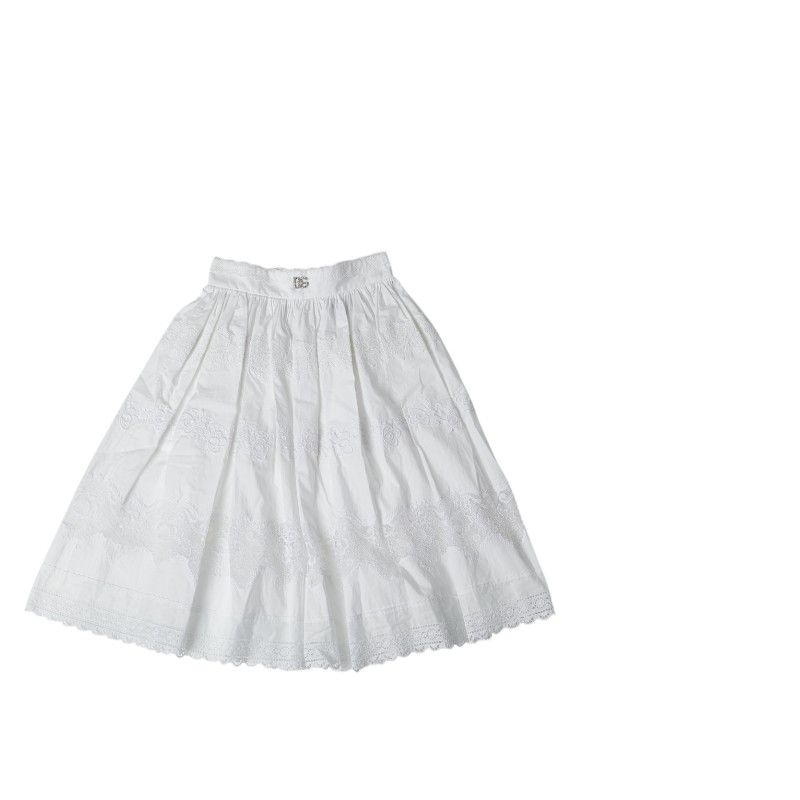 ドルチェアンドガッバーナ レース ビジュー スカート フ スカート サイズ 40 ホワイト コットン ポリエステル レディース DOLCE-GABBANA 1-0231128
