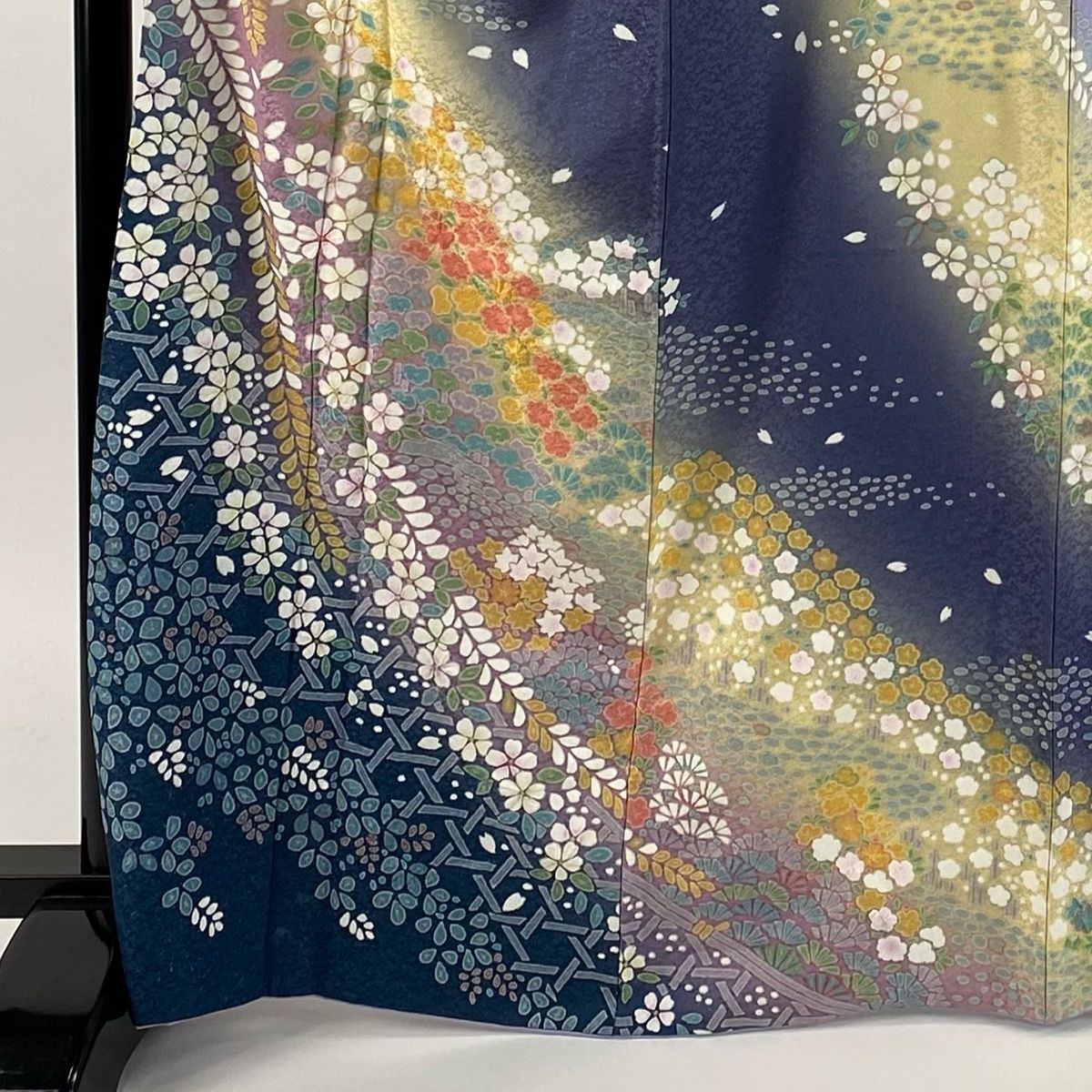 振袖 身丈167cm 裄丈65.5cm M 袷 桜 梅 金通し 絞り 灰紫 正絹