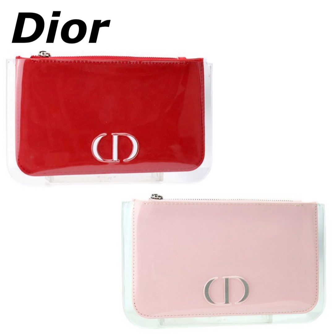 Dior／【レッド／ベビーピンク】フラットクリアポーチ ノベルティ