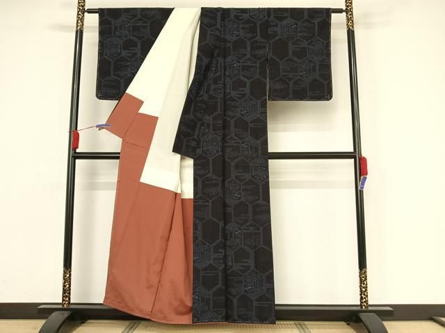 平和屋着物○本場結城紬 重要無形文化財 縞 正絹 逸品 CAAU2628yc