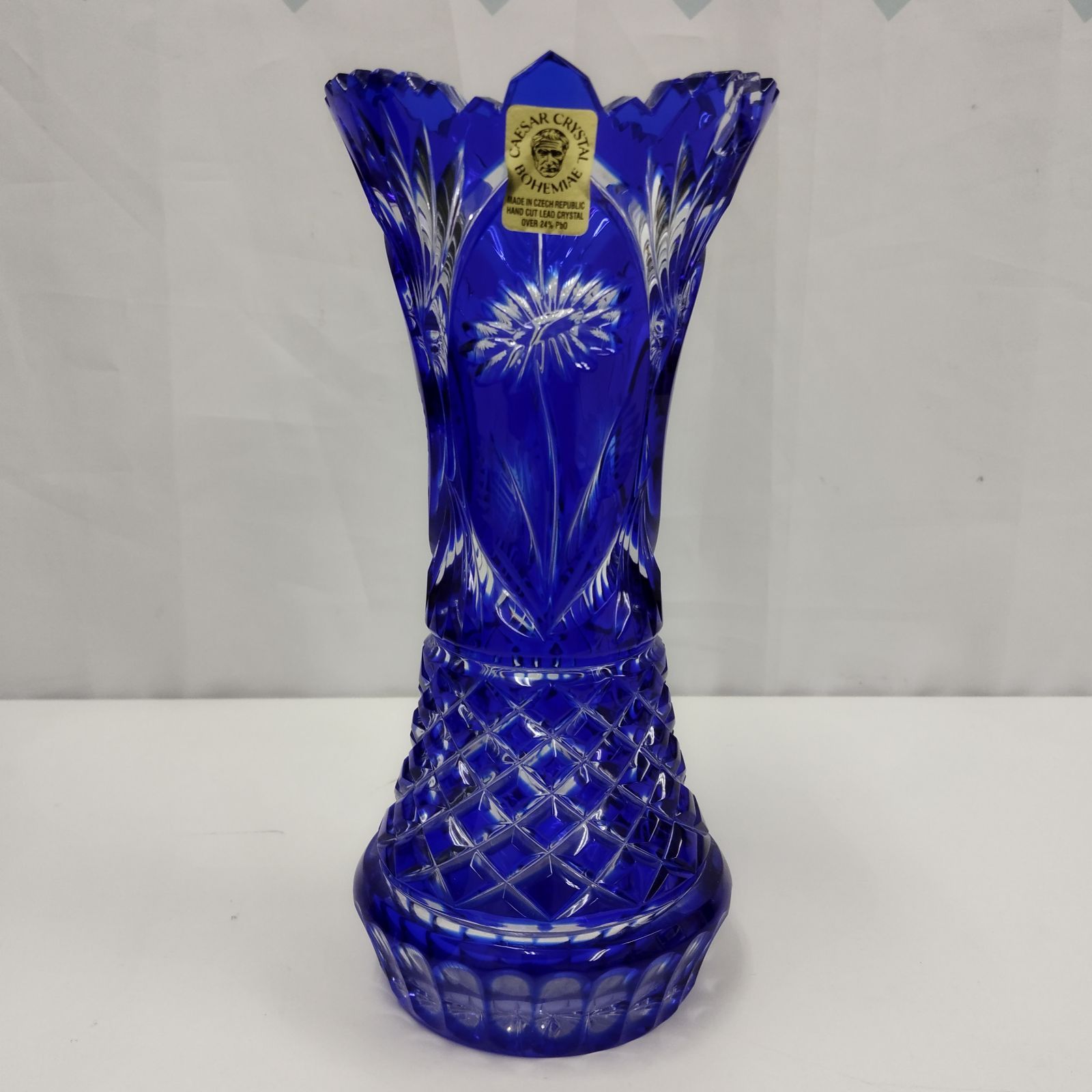 中古品 欠けあり BOHEMIA Cristal ボヘミア クリスタル 花瓶 ブルー 