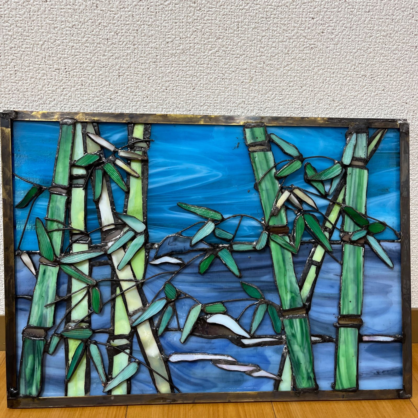 ステンドグラス額『水辺の竹』