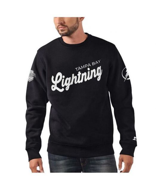 【送料無料】 スターター メンズ パーカー・スウェット アウター Men's x NHL Black Ice Black Tampa Bay Lightning Cross Check Pullover Sweatshirt Black