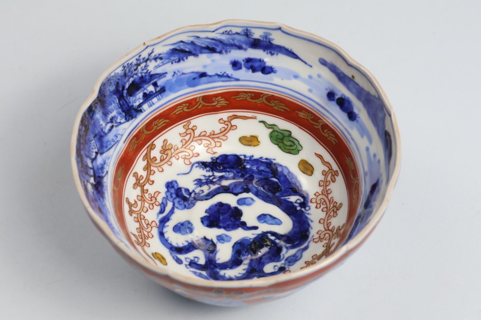 834 色絵 山水 龍 古伊万里 伊万里焼 骨董 アンティーク 鉢