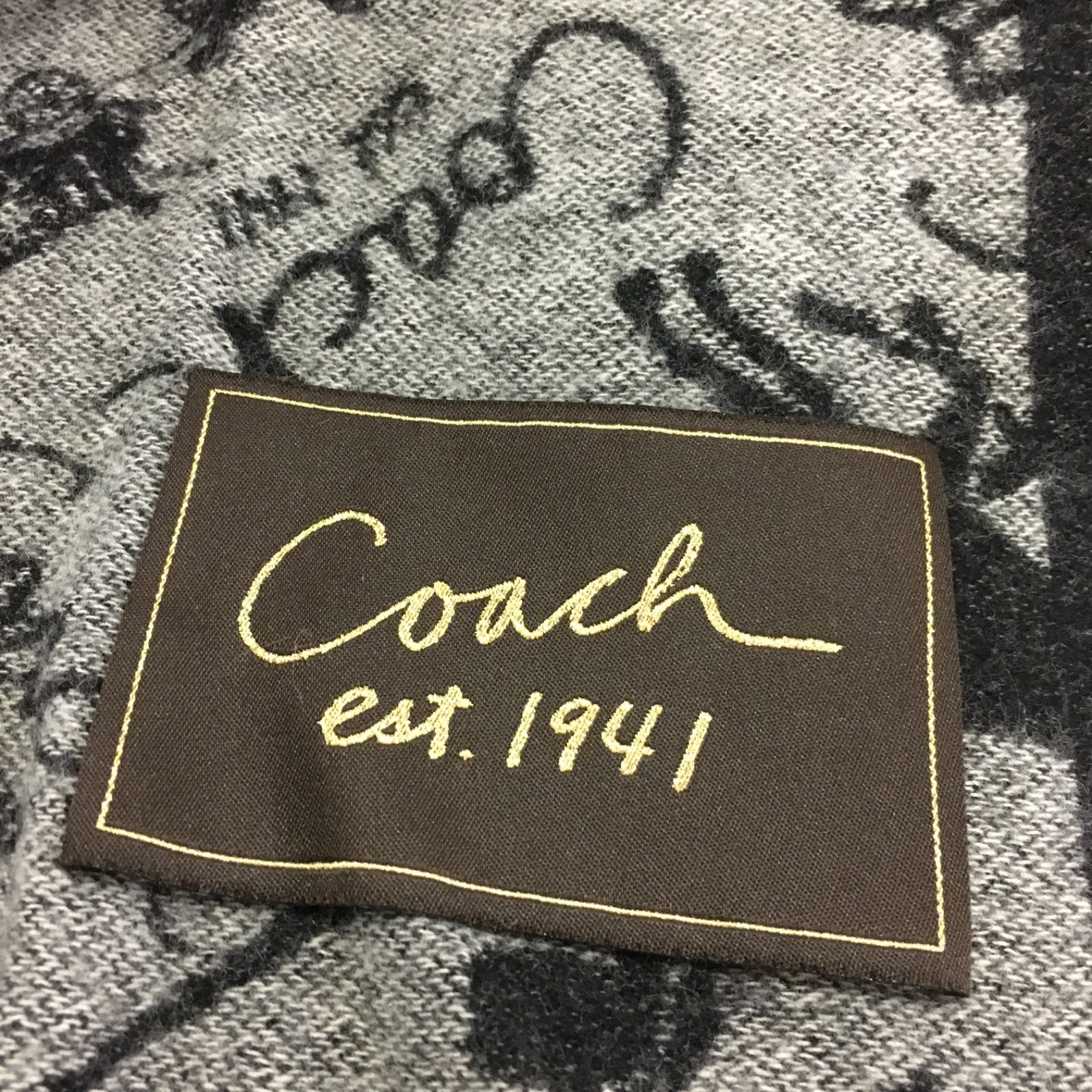 COACH コーチ フリンジ ウール カシミヤ混 マフラー ブラック グレー COACH コーチ フリンジウールカシミヤ混マフラー ブラック