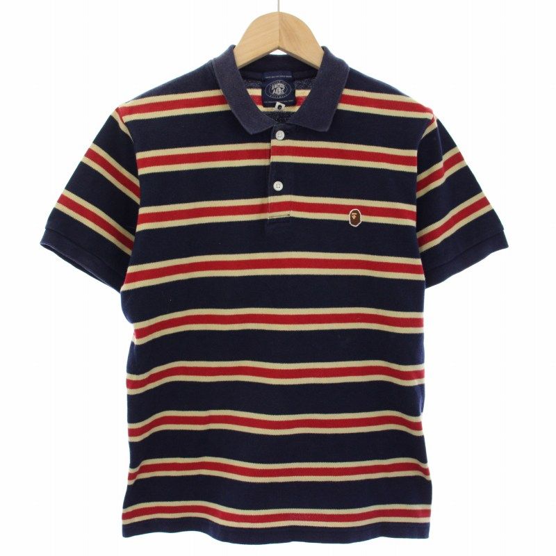 アベイシングエイプ A BATHING APE ポロシャツ 半袖 ボーダー S 紺