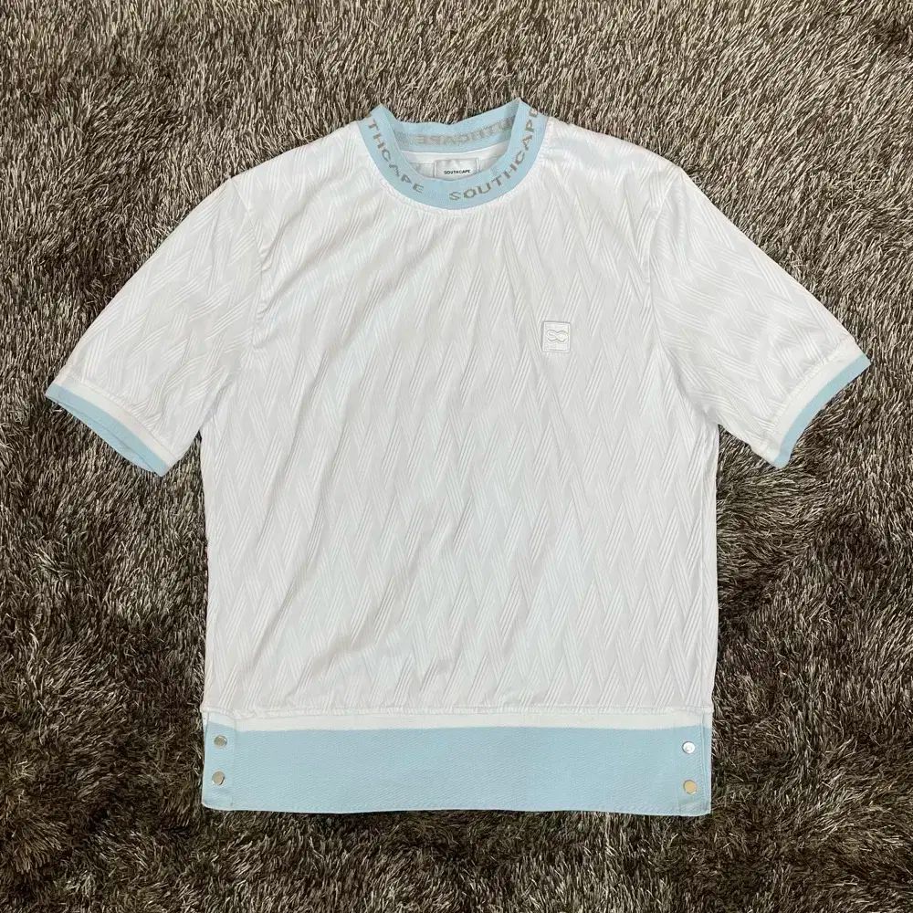 SOUTH CAPE 白 ハイネック バイ ジャガード 半袖 Tシャツ M