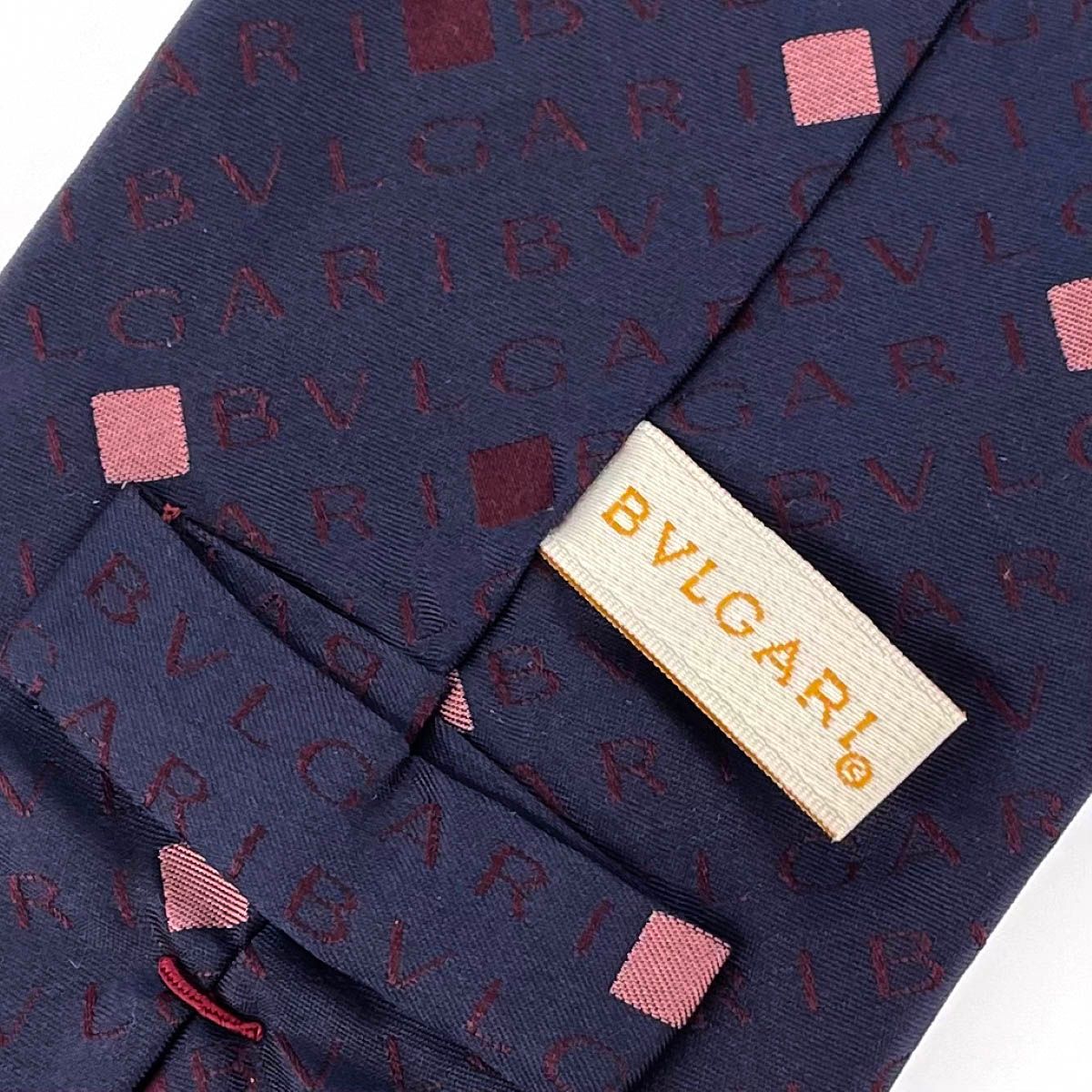 BVLGARI ブルガリ セッテピエゲ ネクタイ ネイビー×ボルドー シルク100