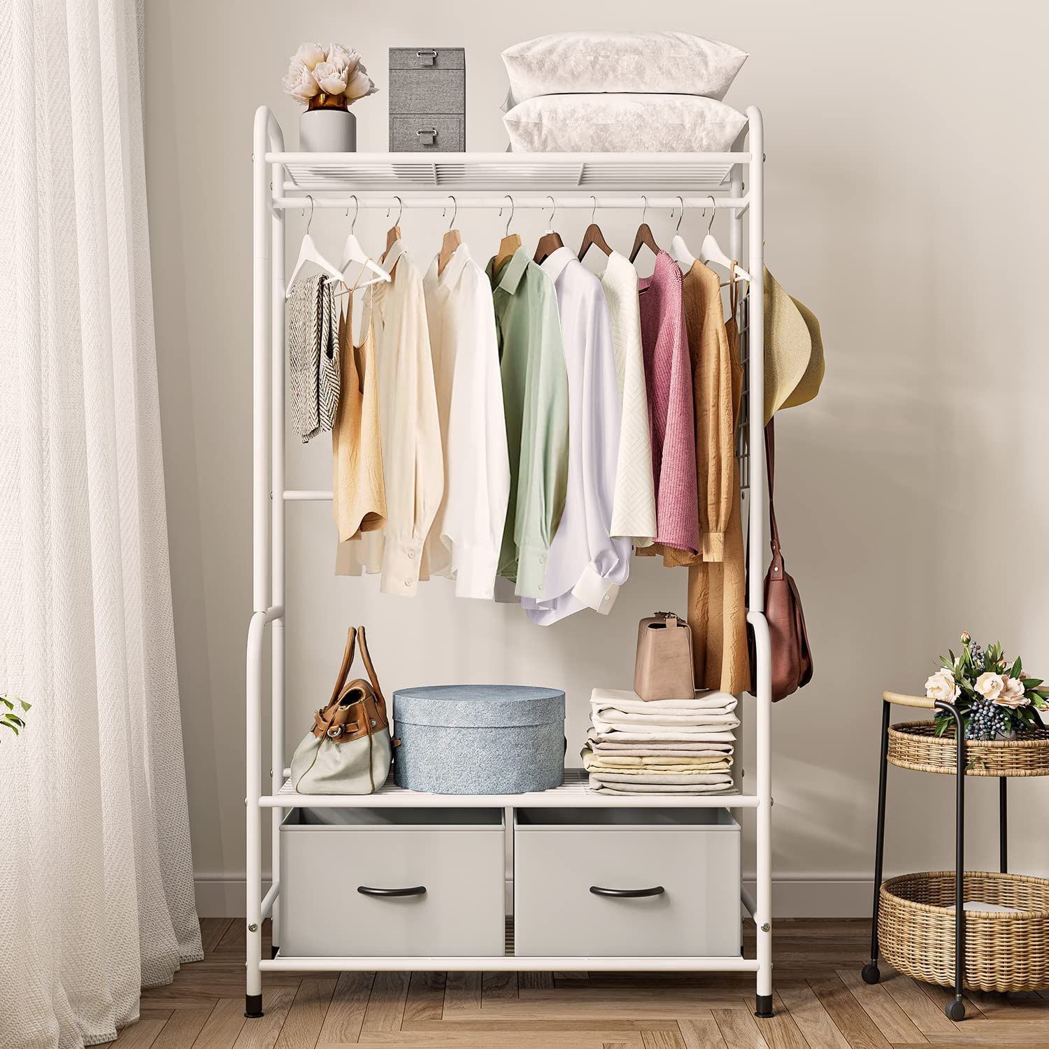 数量 洋服ハンガー パイプハンガー 物干しスタンド コート掛け 衣類収納 収納ラック おしゃれ フック付き シングル ハンガーラック 防サビ 防水 高耐荷重 耐腐食性 組立簡単 ホワイト ホワイト NEXPOTALLINN_EU
