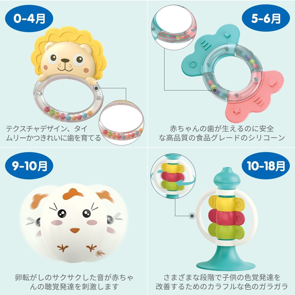 for you様ご購入専用ページ 人気商品】ベビー 6ヶ月 おしゃぶり＆ラトル 3ヶ月 0歳 知育 1歳 2歳