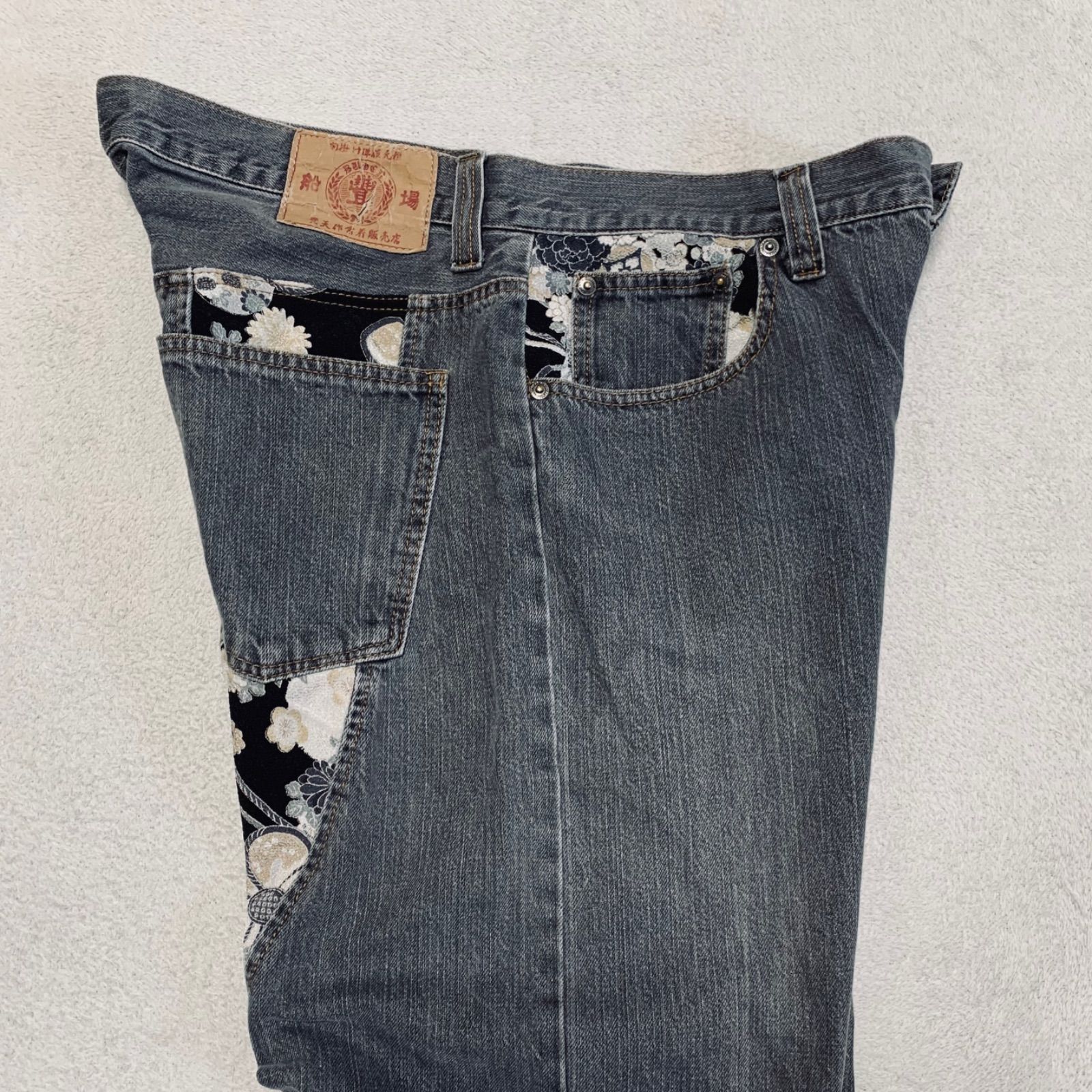 豊天商店 デニムパンツ ジーパン ジーンズ 和柄 花柄 家紋 刺繍 先染め 