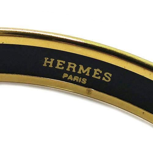 エルメス アクセサリー HERMES エマイユ バングル シェーヌダンクル柄 エナメル ブレスレット 腕輪 ブラックxゴールド JJS06183