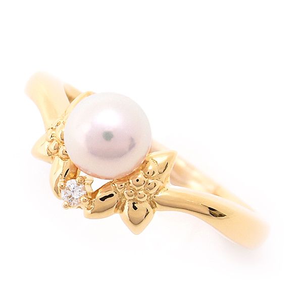 ミキモト 指輪 レディース パール ダイヤ デザイン リング 13.5号 6.2mm珠 イエローゴールド MIKIMOTO K18