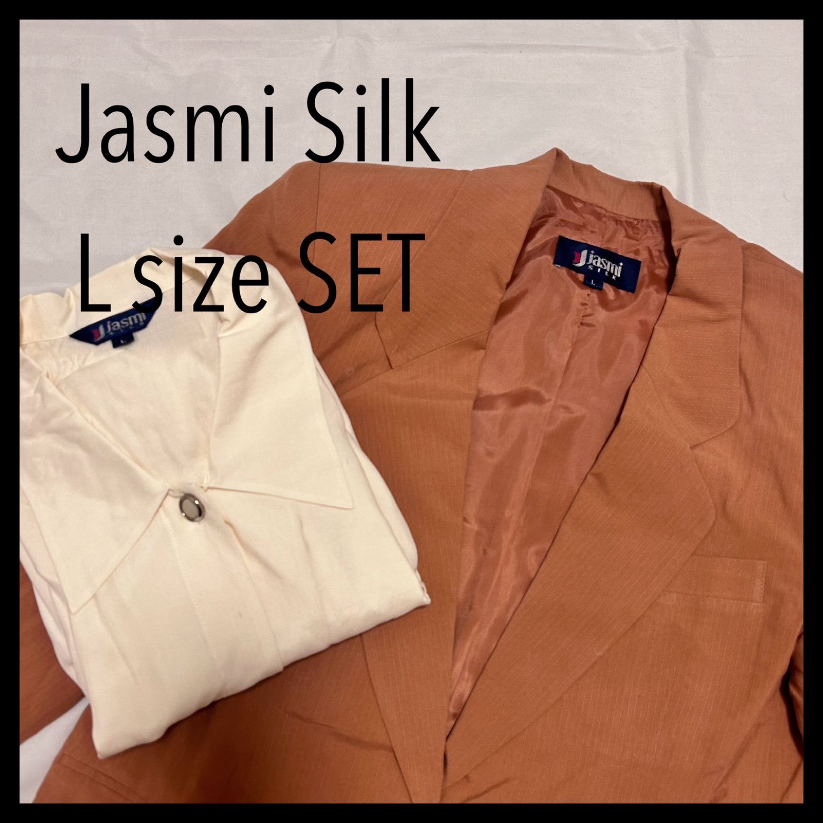 Jasmi Silk L sizeセット サーモンピンク系 ストライプ テーラード