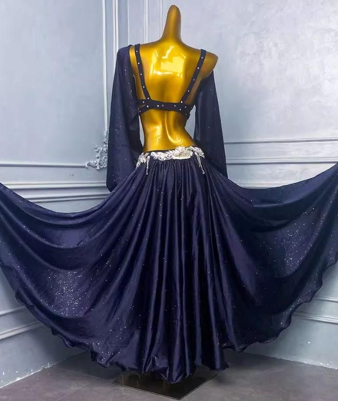 ベリーダンス オリエンタル衣装 ネイビー 刺繍 ブラ スカート オーダーメイド