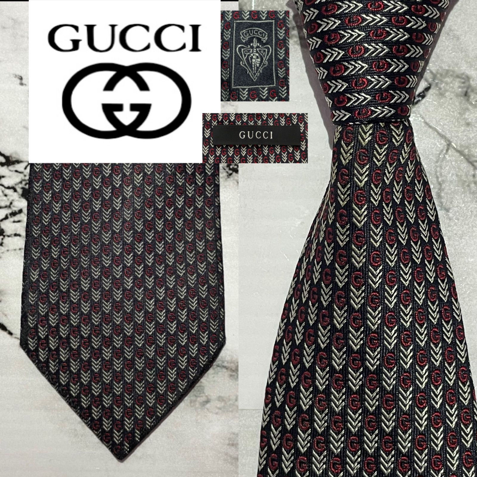 ジャガードG】GUCCI 高級ネクタイ 特殊G柄 シルク イタリア製 ブラック