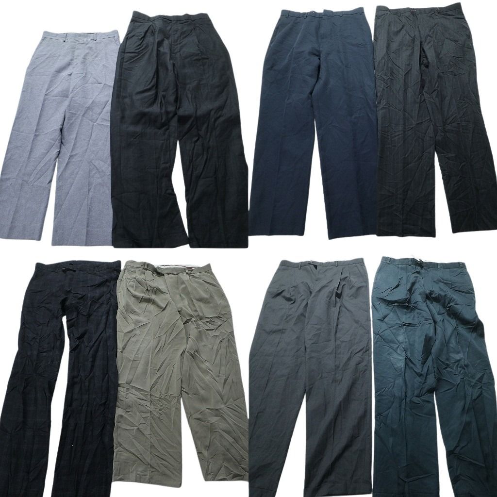 古着卸 まとめ売り スラックス パンツ 8枚セット (メンズ M ) ブラック グレー ストレート 2タック ストライプ アースカラー MW0526