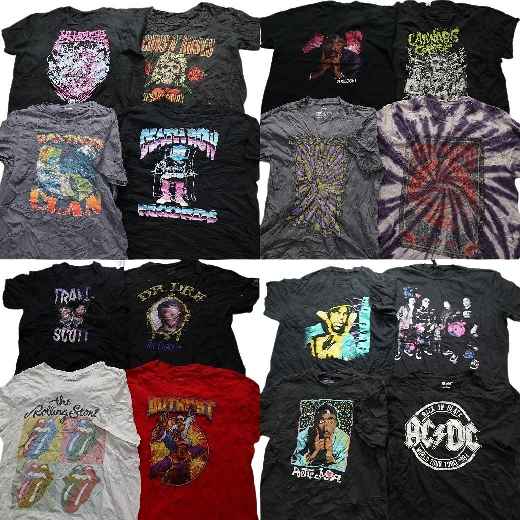 古着卸 まとめ売り 音楽・バンド 半袖Tシャツ 16枚セット (メンズ XL ) ローリングストーンズ ピンクフロイド ACDC  古着 MZ0832