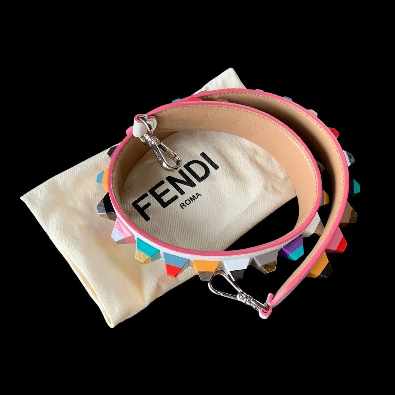 FENDI フェンディ ストラップ ショルダー スタッズ ホワイト カラフル