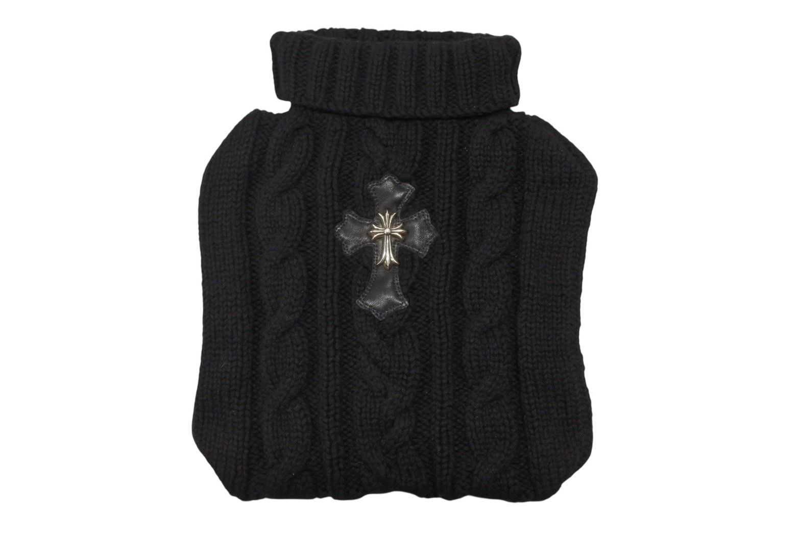 CHROME HEARTS クロムハーツ スモールCHクロス装飾 湯たんぽカバー CHクロスパッチ カシミヤ ブラック シルバー925 4b008449