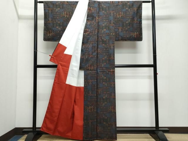 平和屋着物○本場大島紬 7マルキ 泥染め エジプト壁画 証紙付き 正絹