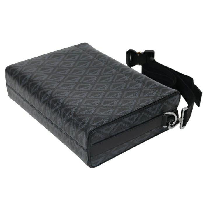 極美品 ディオール CDダイヤモンド PVC×レザーブラック ショルダーバッグ