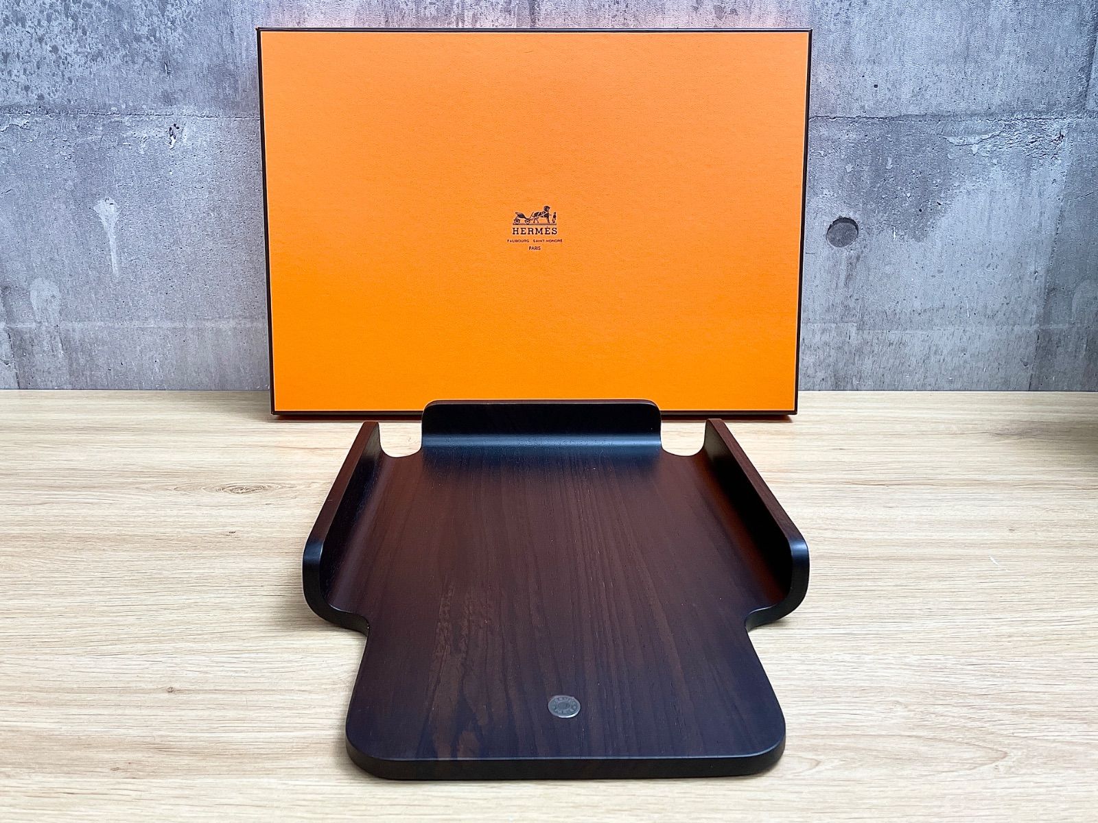 C-12100 HERMES エルメス 木製レタートレイ デスクトレイ ウッド トレー ブラック