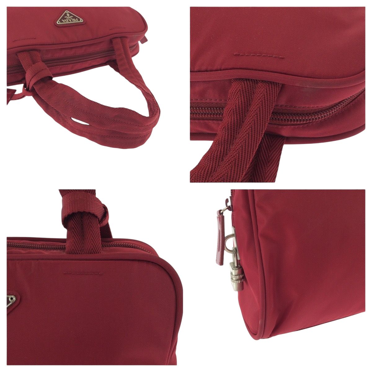 美品 PRADA プラダ テスート 三角ロゴプレート レッド シルバー