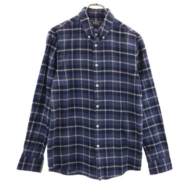 アーペーセー チェック 長袖 ボタンダウンシャツ S ネイビー系 A.P.C. メンズ 【中古】  【231006】 メール便可