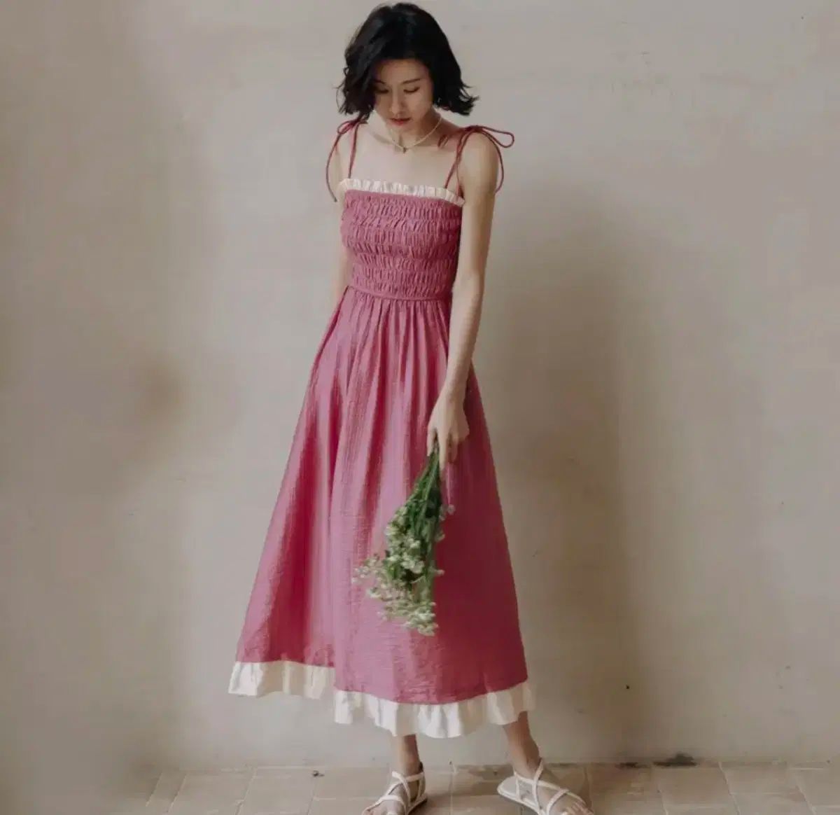ラングスン ローズピンク ワンピース LS_Rose pink bandeau dres