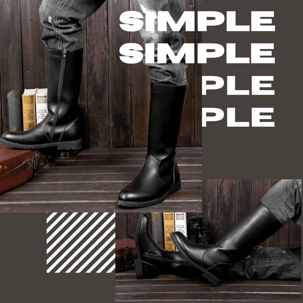 ロング ブーツ メンズ レディース 黒 バイク ライダー 特攻ブーツ 旧車 PUレザー [MORASTYLE] ハイカット ジッパー ファスナー