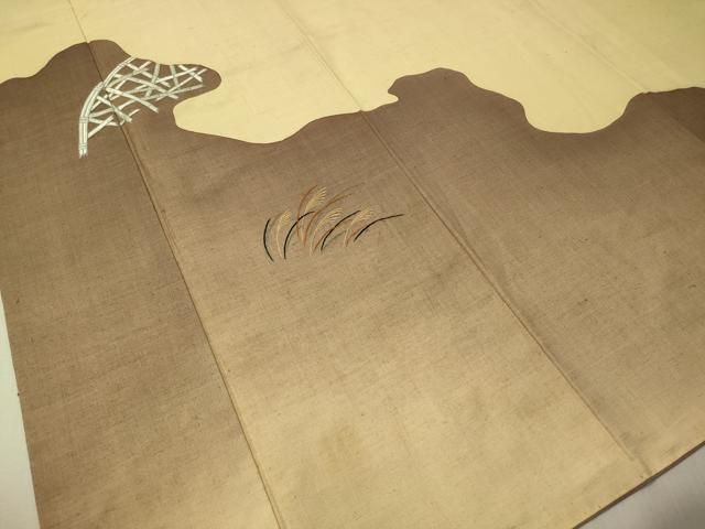 平和屋着物○色留訪問着 総刺繍 紬地 竹垣すすき文 ますいわ屋扱い