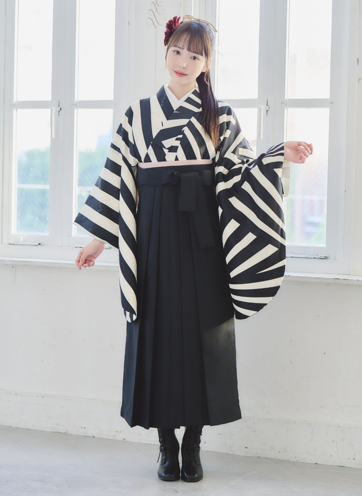 新品袴3点セット 卒業式 小学生 大学生 セット 袴 はかま 黒  