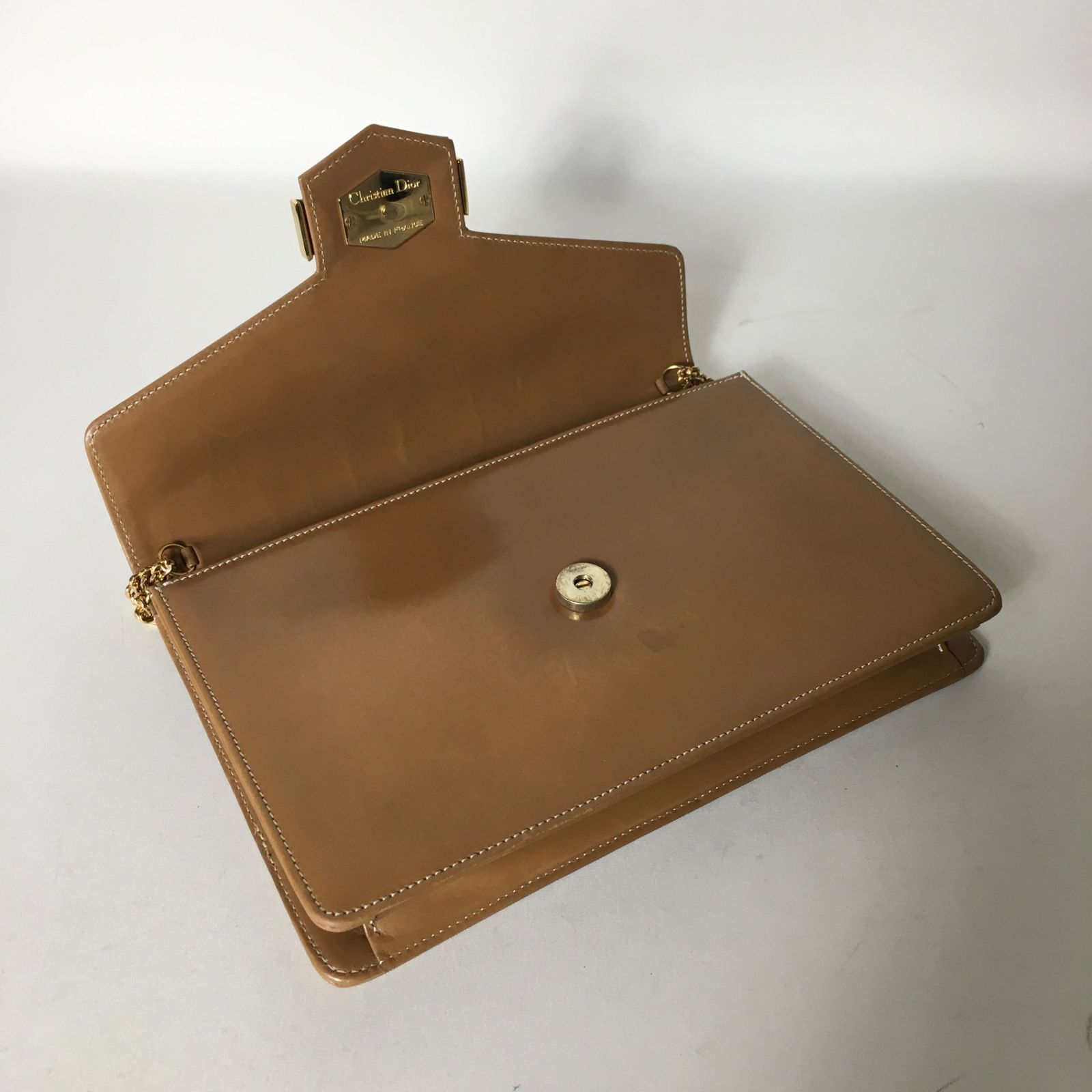 2509-67｜ディオール ショルダーバッグ レザー ライトブラウン