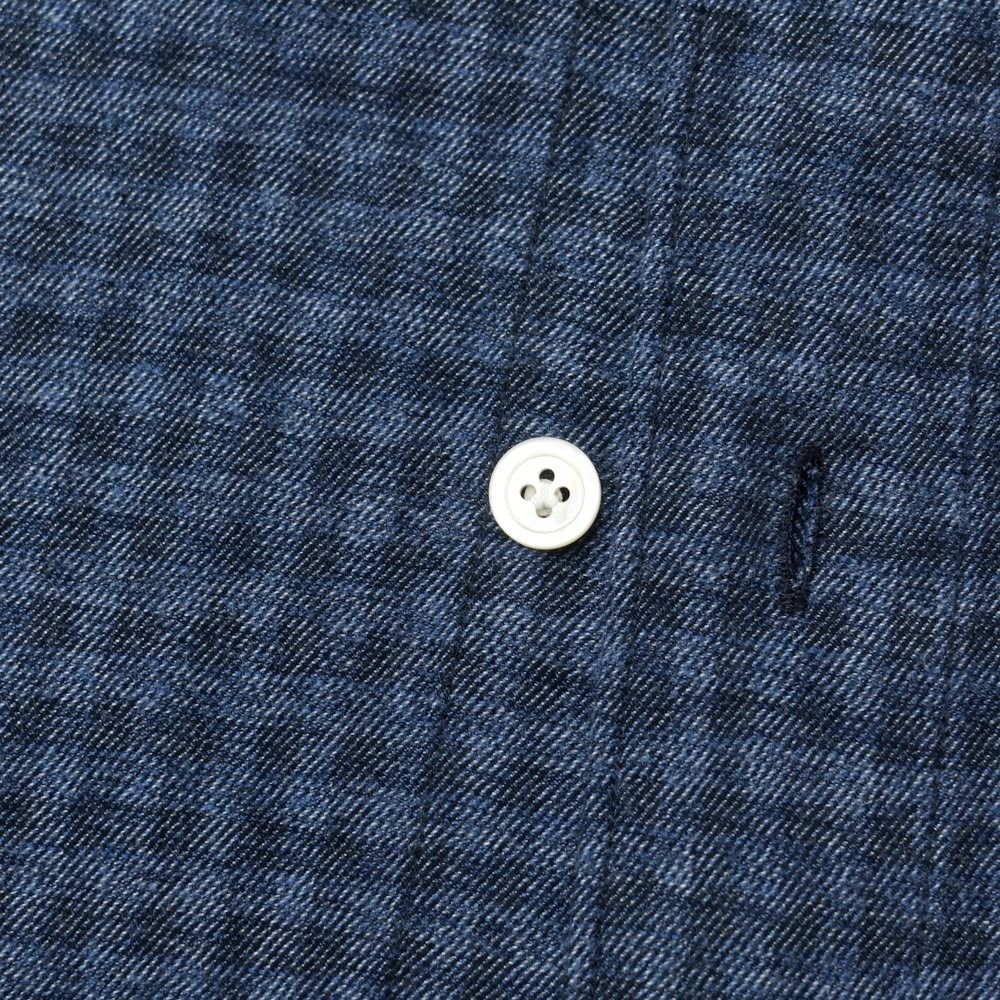 フィナモレ 美品 FINAMORE ホリゾンタルカラー チェックシャツ M 青系 中古】フィナモレ Finamore コットン チェック ホリゾンタル