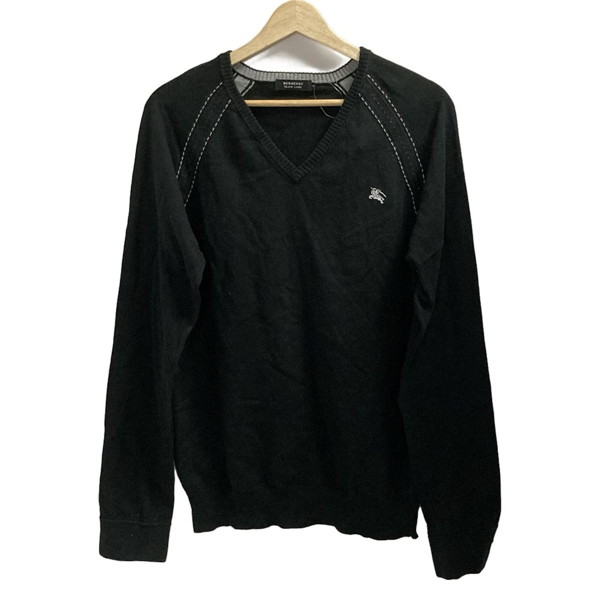 Burberry Black Label バーバリーブラックレーベル 長袖セーター サイズ3 L メンズ - 黒×ライトグレー Vネック|刺繍