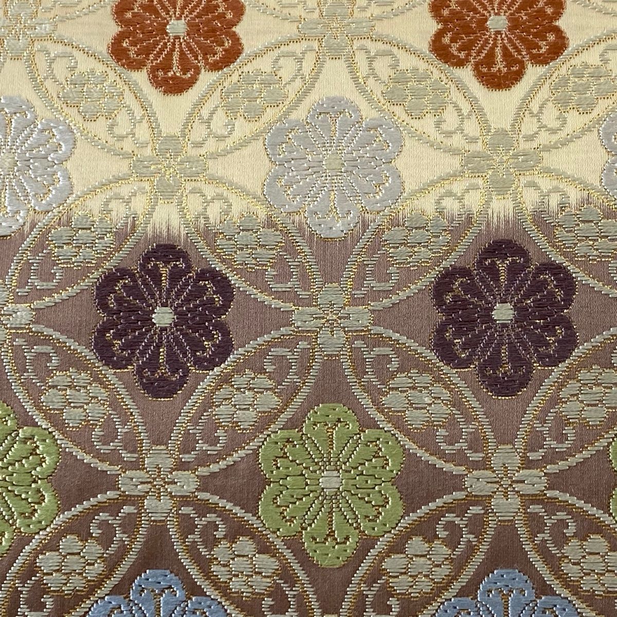 袋帯 美品 名品 花 七宝 箔 ベージュ 六通 正絹 【中古】