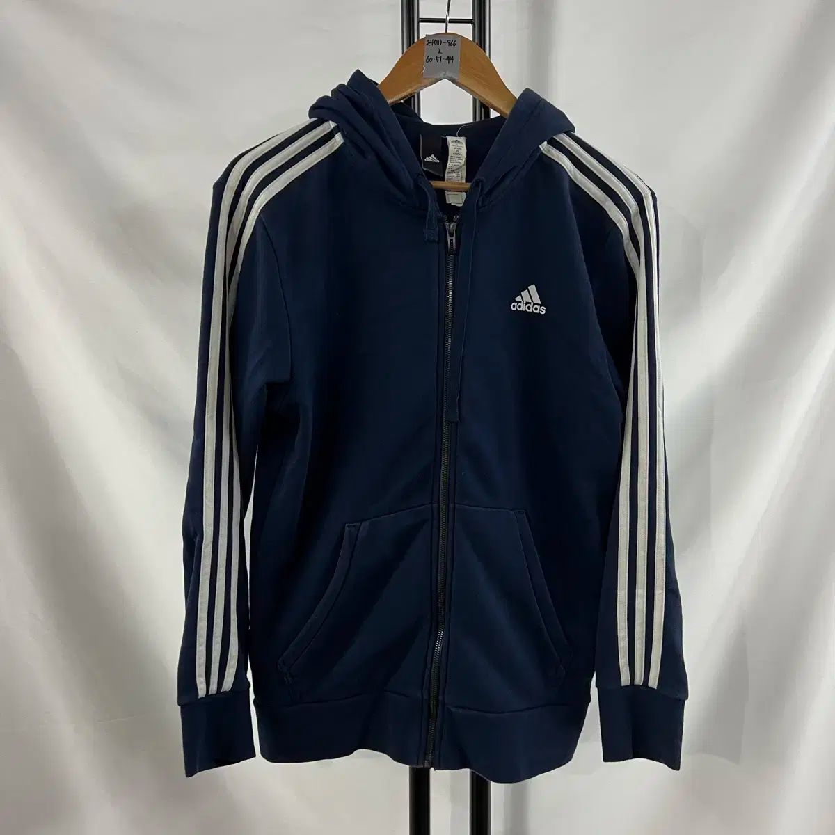 純正品/ L adidas(アディダス) 3本線 ネイビー フード付き ジップアップパーカー