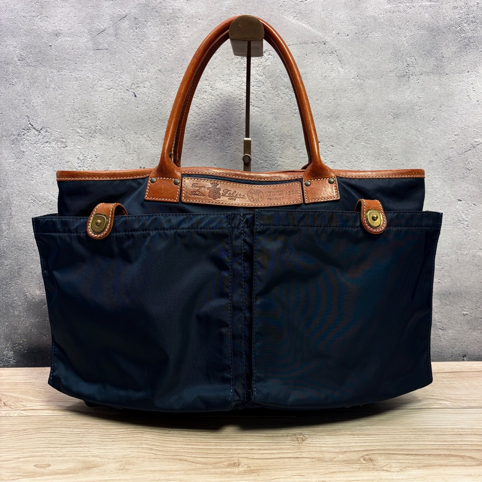 Felisi フェリージ 9236 トートバッグ ネイビー×ブラウン レザー ナイロン 保存袋付き メンズ レディース 通勤 通学 Monoriva SELECT