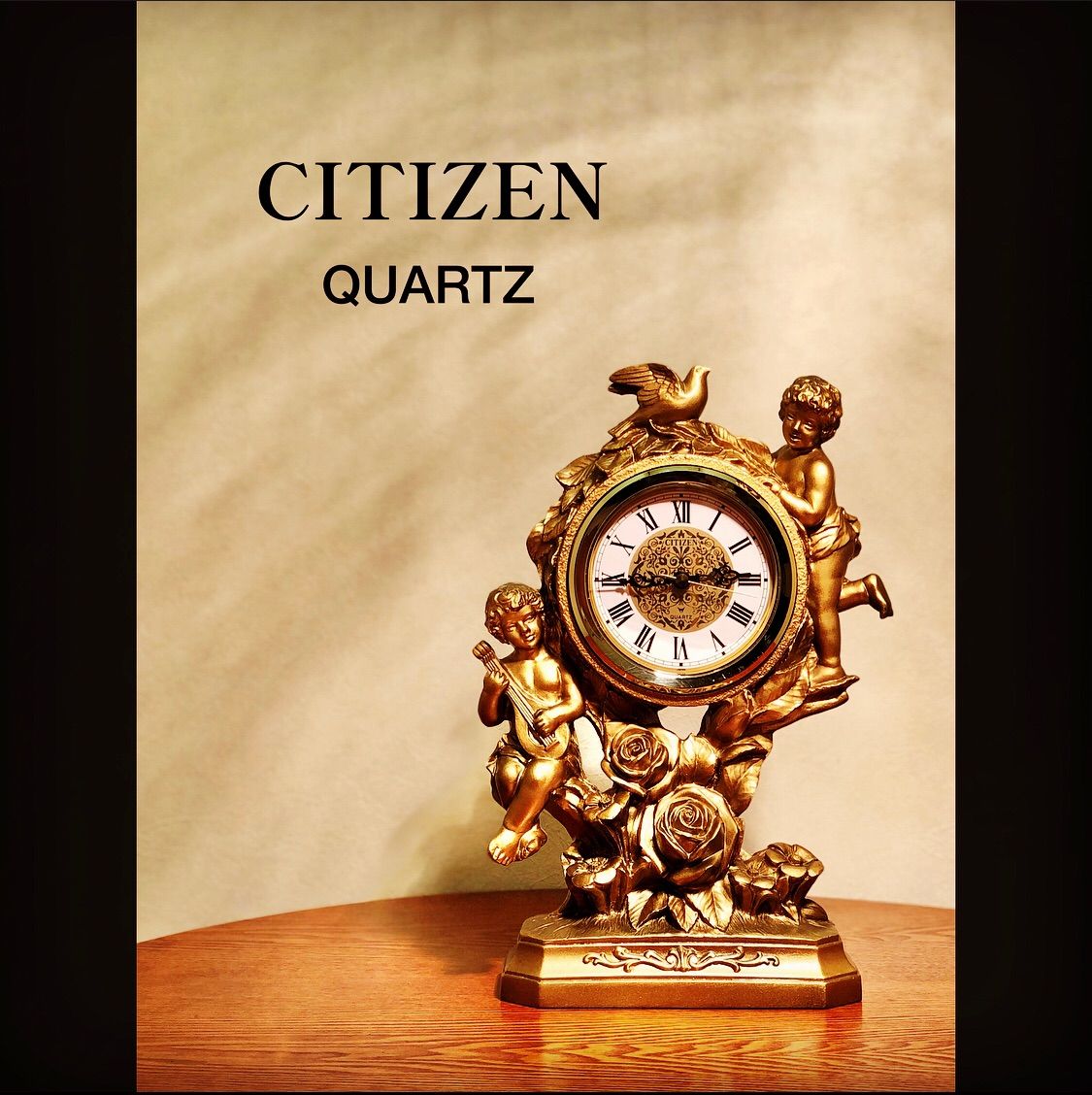 «新品未使用»CITIZEN 天使とバラの置時計 □CITIZEN／シチズン□置き時計□天使・薔薇・鳩□年代物□美品