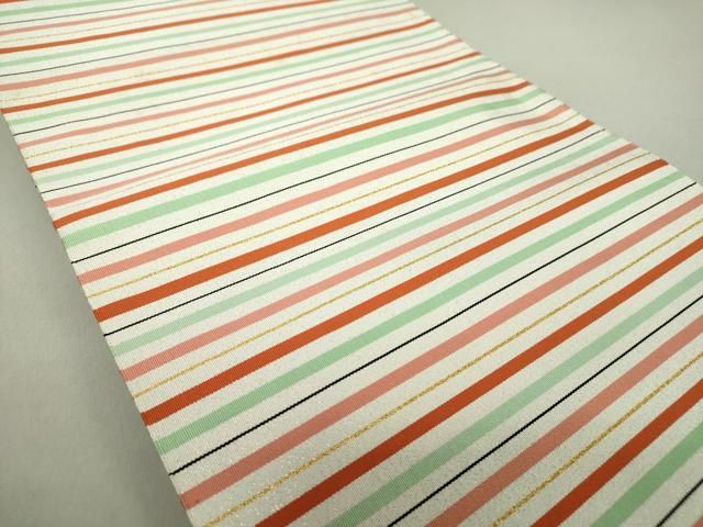 平和屋着物○爪掻き本綴れ 八寸名古屋帯 横段文 金銀糸 正絹 逸品 未  