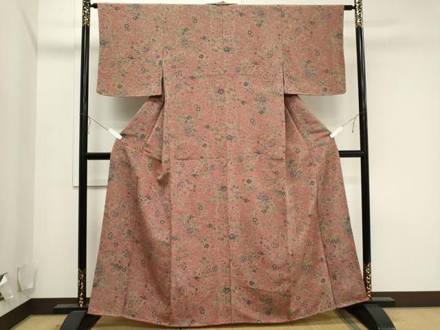 平和屋着物□上質な小紋 草花文 鬼しぼ縮緬 正絹 逸品 未使用  