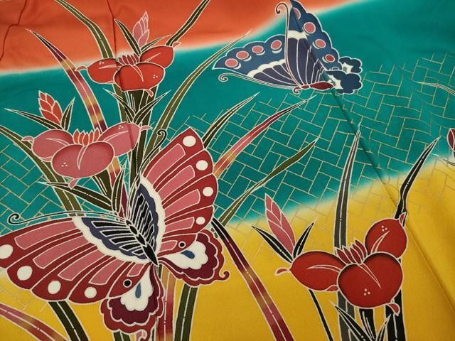 平和屋着物○豪華振袖 型染め 草花文 正絹 逸品 AABA1254ph