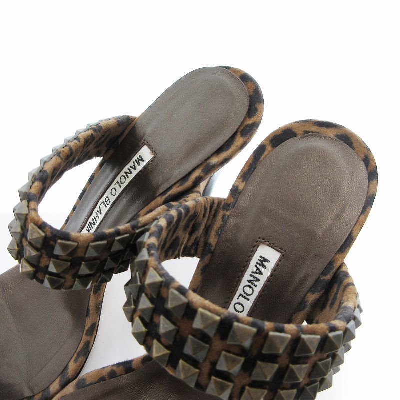 マノロブラニク MANOLO BLAHNIK サンダル レオパード柄 スタッズ