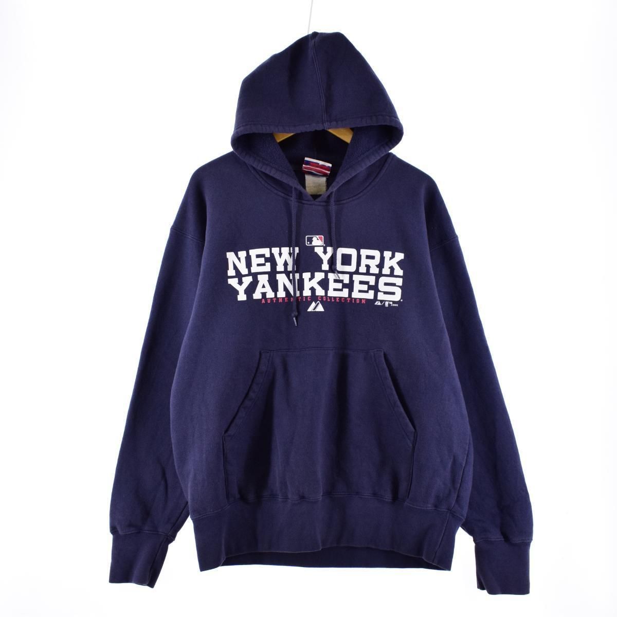 古着 マジェスティック majestic MLB NEW YORK YANKEES ニューヨークヤンキース スウェットプルオーバーパーカー  メンズXL/eaa290669